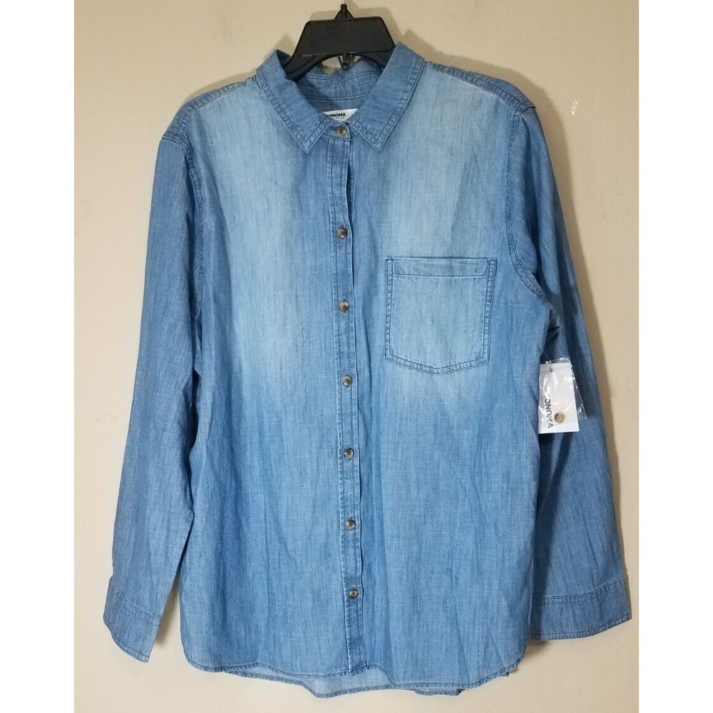 Sonoma Chambray Button Up Shirt Denim Blue Long Sleeve Cotton Women sz XXL NEW